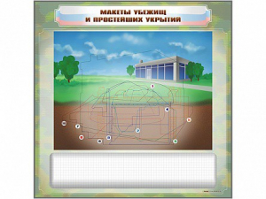 Магнитно-маркерная доска "Макеты убежищ и простейших укрытий" с комплектом фолий и тематических магнитов - fgospostavki.ru - Верхняя Пышма