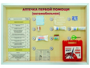Стенд "Аптечка первой помощи (автомобильная)" (образцы под оргстеклом) - fgospostavki.ru - Верхняя Пышма