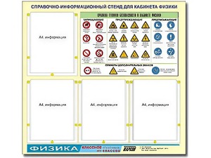 Стенд информационный "Правила техники безопасности в кабинете физики" (80х75, 4 кармана) - fgospostavki.ru - Верхняя Пышма