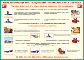 Таблица "Порядок действий при коматозном состоянии пострадавшего" (100х140 сантиметров, винил) - fgospostavki.ru - Верхняя Пышма