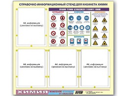 Стенд информационный "Правила техники безопасности в кабинете химии" (80х75, 4 кармана) - fgospostavki.ru - Верхняя Пышма