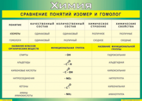 Таблица "Сравнение понятий изомер и гомолог" (100х140 сантиметров, винил) - fgospostavki.ru - Верхняя Пышма